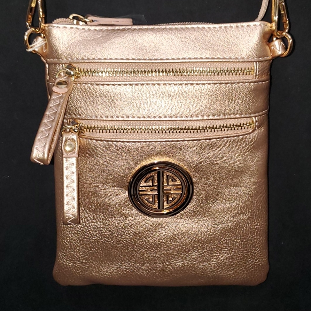 Rose gold crossbody & shoulder bag with a Logo